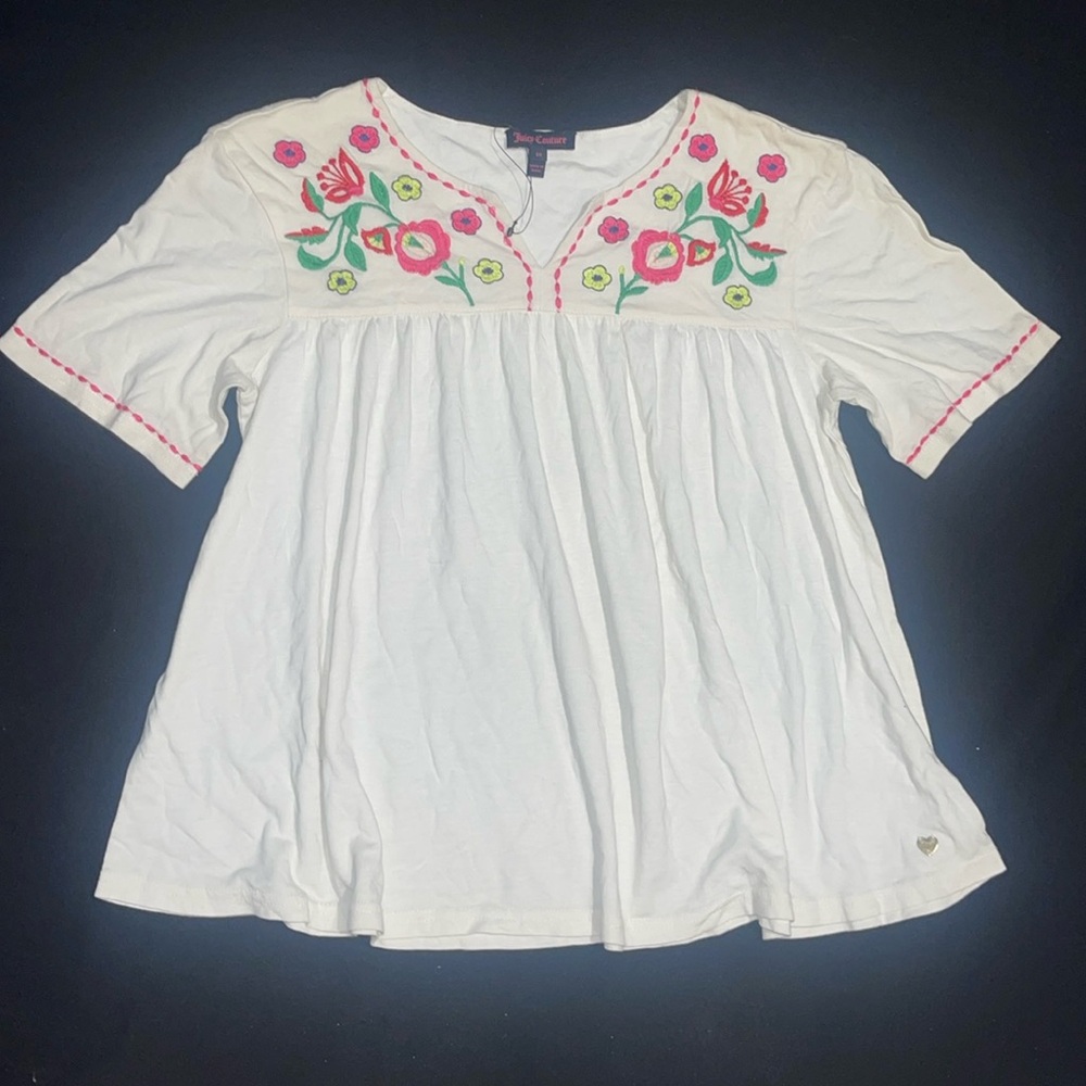 New Juicy Couture Floral  Embroidered White Blouse Top 10